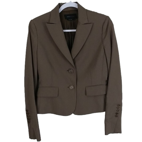BCBGMAXAZRIA Brown Wool One Notched Collar Single Breast Waist Length Blazer - Picture 1 of 10